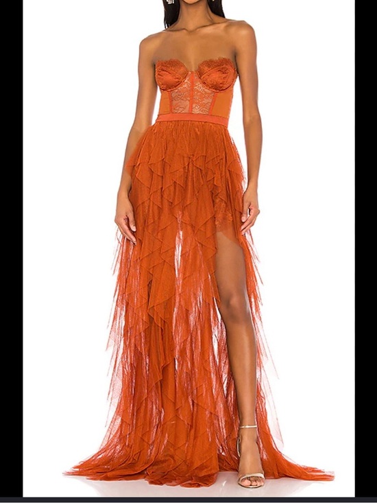 For Love And Lemons Dresses & Skirts - For Love And Lemons Rust Orange Strapless Ruffled Tulle Gown
